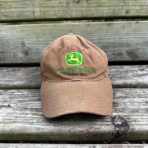 John Deere Hat Adjustable Baseball Cap Brown Tan Khaki Deer Logo Men's